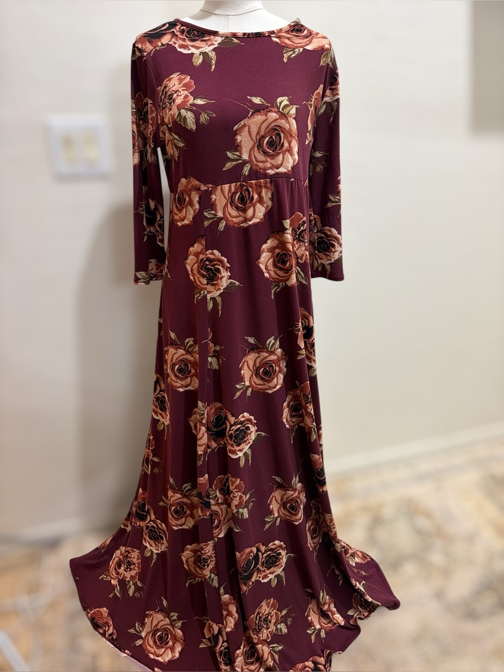 Burgundy Rose Maxi Dress Romantic Goth Whimsigoth Cottagecore Fairycore Size M